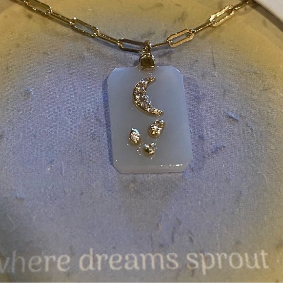 Beloved Inspired 14K Gold Dipped
Angelite Tag Moon Bee Pendant
Necklace - Gold - Picture 13 of 16